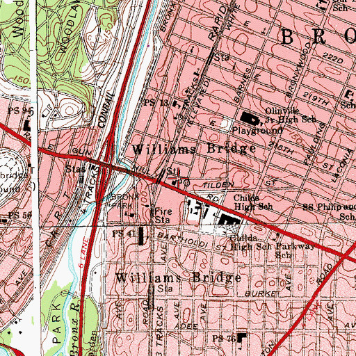 Topographic Map of Williamsbridge Post Office, NY