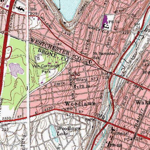 Topographic Map of Woodlawn Station Bronx Post Office, NY