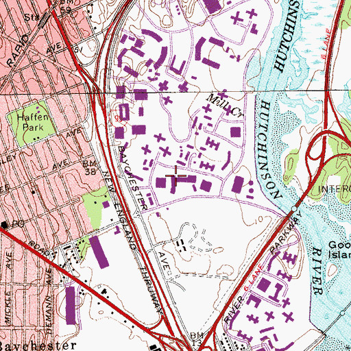Topographic Map of Baychester Regional Branch New York Public Library, NY