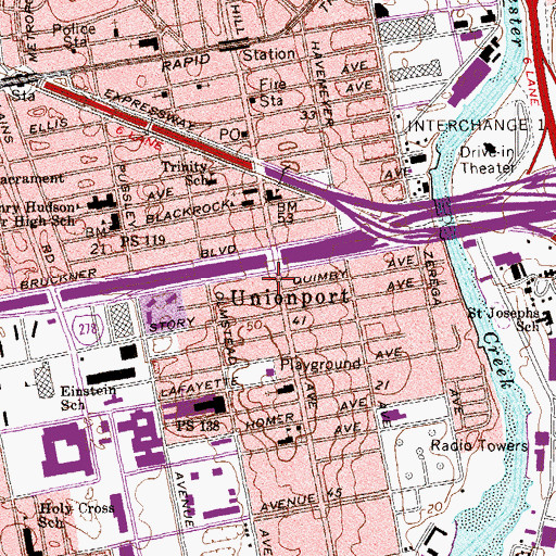 Topographic Map of Castle Hill Branch New York Public Library, NY