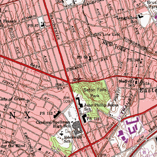 Topographic Map of Edenwald Branch New York Public Library, NY