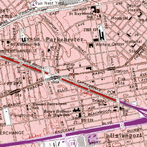Topographic Map of Parkchester Regional Branch New York Public Library, NY