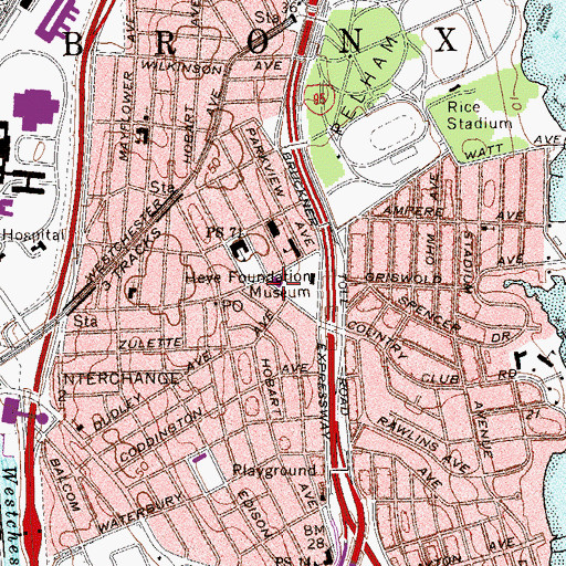 Topographic Map of Pelham Bay Branch New York Public Library, NY