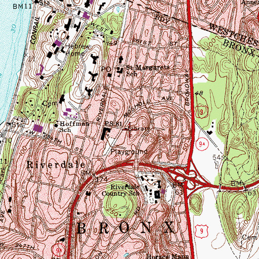 Topographic Map of Riverdale Branch New York Public Library, NY