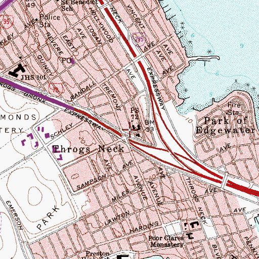 Topographic Map of Throg's Neck Branch New York Public Library, NY