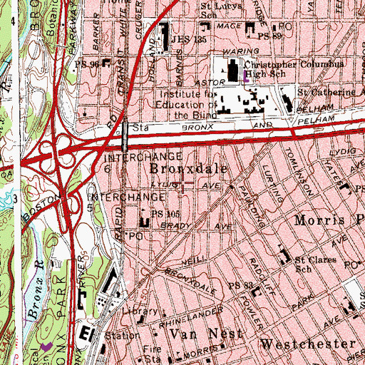 Topographic Map of Van Nest Branch New York Public Library, NY