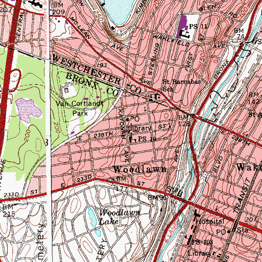 Topographic Map of Woodland Heights Branch New York Public Library, NY