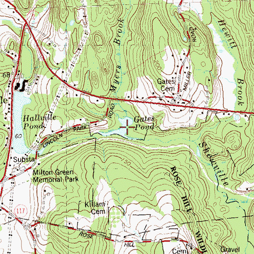 Topographic Map of Gates Pond, CT