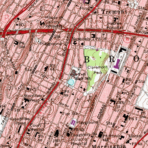 Topographic Map of High School of Medical Services, NY