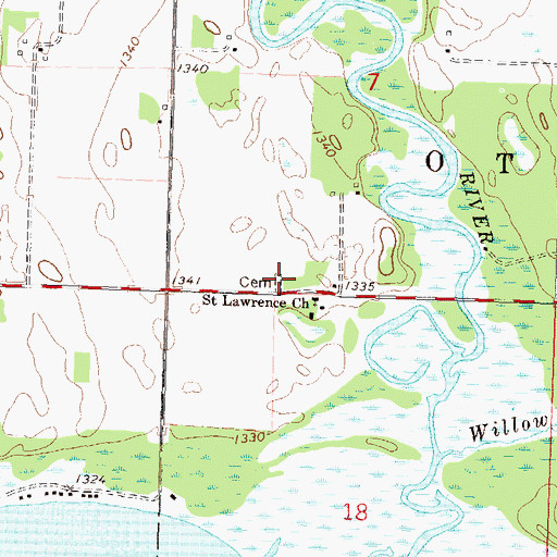 Topographic Map of Saint Lawrence Church Cemetery, MN