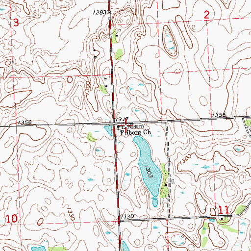 Topographic Map of Old Friborg Cemetery, MN