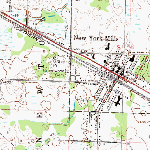 Topographic Map of Old Greenwood Cemetery, MN