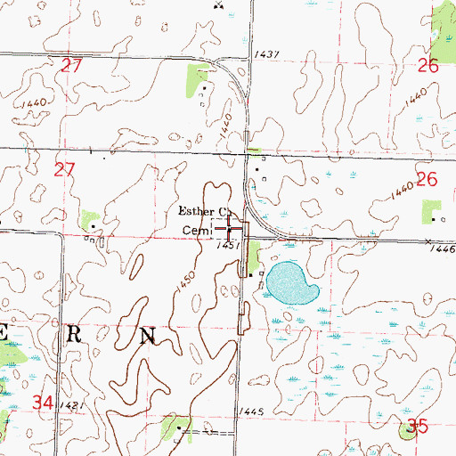 Topographic Map of Esther Cemetery, MN