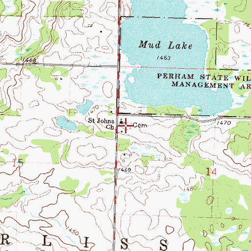 Topographic Map of Saint John's Cemetery, MN