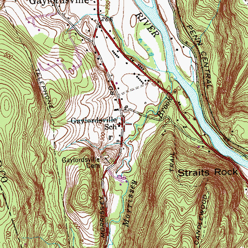 Topographic Map of Gaylordsville School, CT
