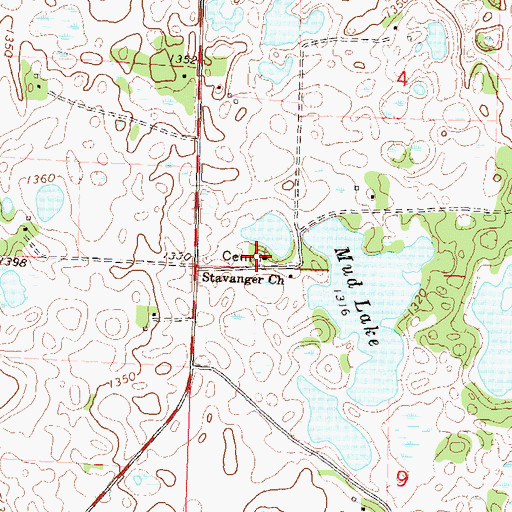 Topographic Map of Stavanger Lutheran Church Cemetery, MN