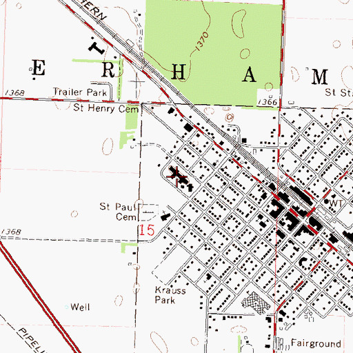 Topographic Map of Perham Memorial Hospital and Home, MN