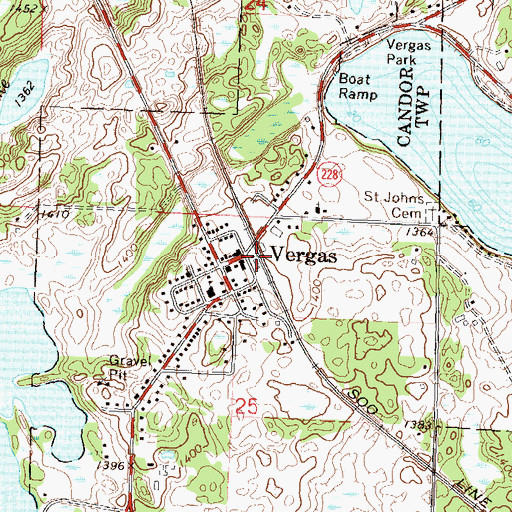 Topographic Map of Vergas, MN