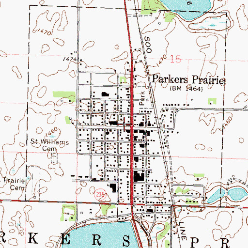 Topographic Map of Parkers Prairie Fire Department, MN