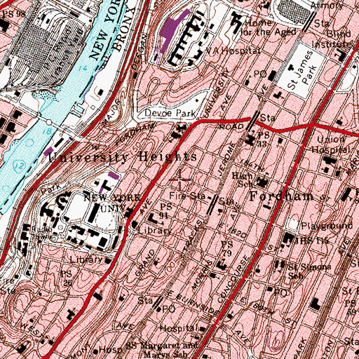 Topographic Map of Middle School 206, NY
