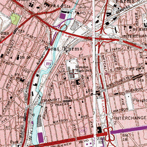 Topographic Map of Monroe Academy for Business and Law, NY