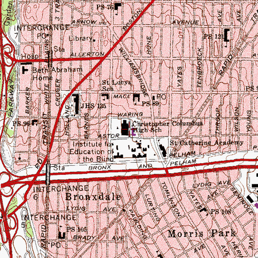 Topographic Map of Pelham Preparatory High School, NY