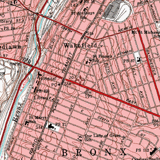 Topographic Map of Fire Department New York Engine 63 Ladder 39 Battalion 15, NY