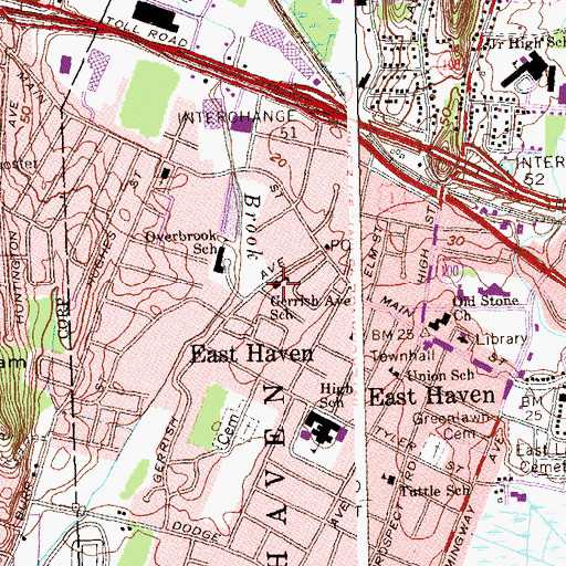Topographic Map of Gerrish Avenue School, CT