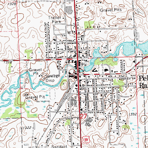 Topographic Map of Pelican Rapids Library, MN