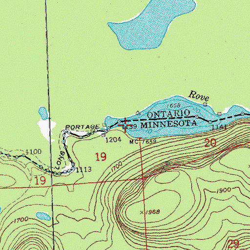 Topographic Map of Rove Lake Post Office (historical), MN