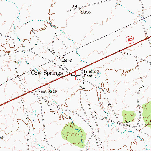 Topographic Map of Cow Springs Trading Post, AZ