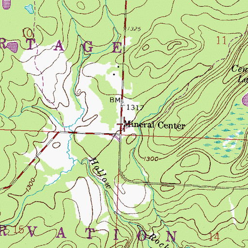 Topographic Map of Mineral Center Cemetery, MN
