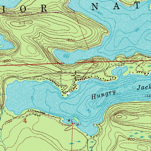Topographic Map of Hungry Jack Lodge and Campground, MN