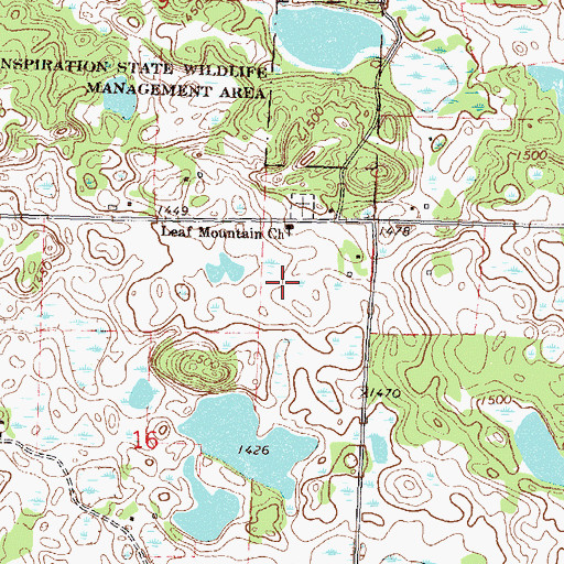Topographic Map of Leaf Mountain Post Office (historical), MN