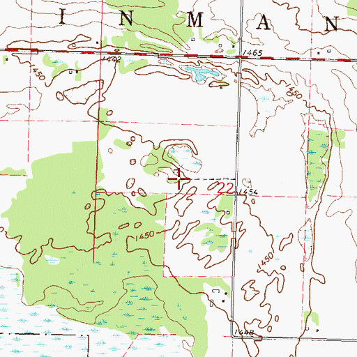 Topographic Map of Inman Post Office (historical), MN