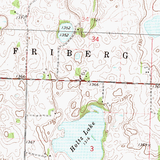 Topographic Map of Friberg Post Office (historical), MN