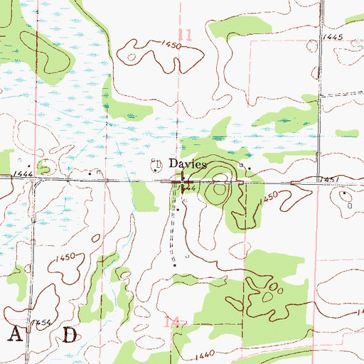Topographic Map of Davies Post Office (historical), MN