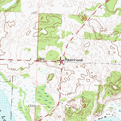 Topographic Map of Basswood Post Office (historical), MN