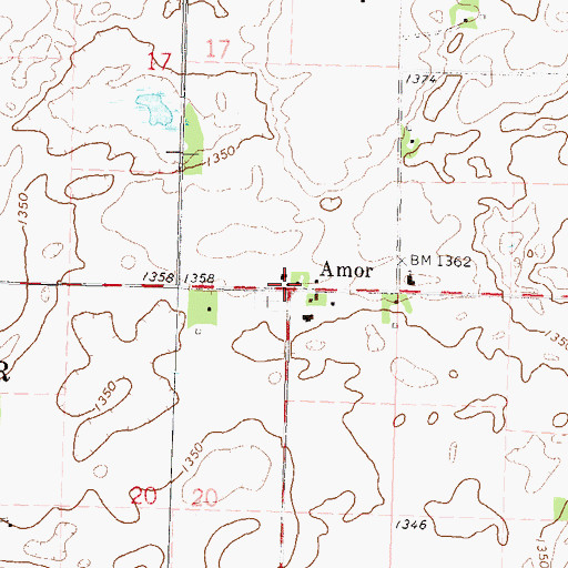 Topographic Map of Amor Post Office (historical), MN