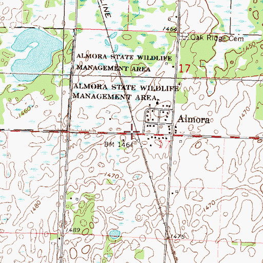 Topographic Map of Almora, MN