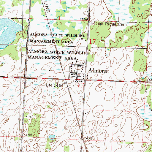 Topographic Map of Almora Post Office (historical), MN