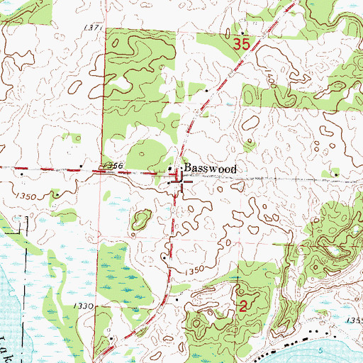 Topographic Map of Basswood Seventh Day Adventist Church, MN