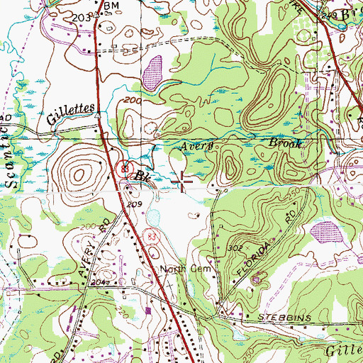 Topographic Map of Gillettes Brook, CT