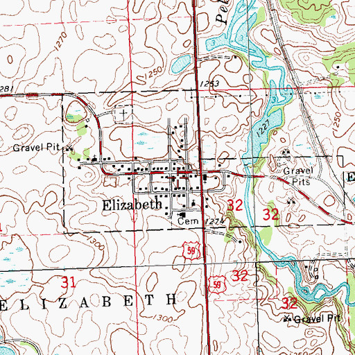 Topographic Map of Elizabeth Fire Department, MN