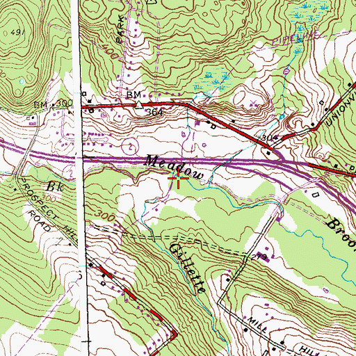 Topographic Map of Gilletts Brook, CT