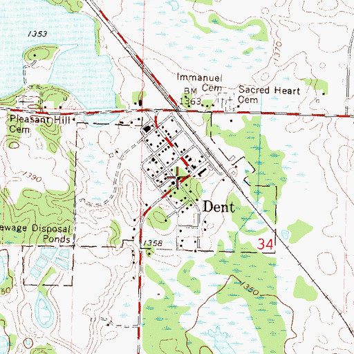 Topographic Map of Dent Fire Department, MN