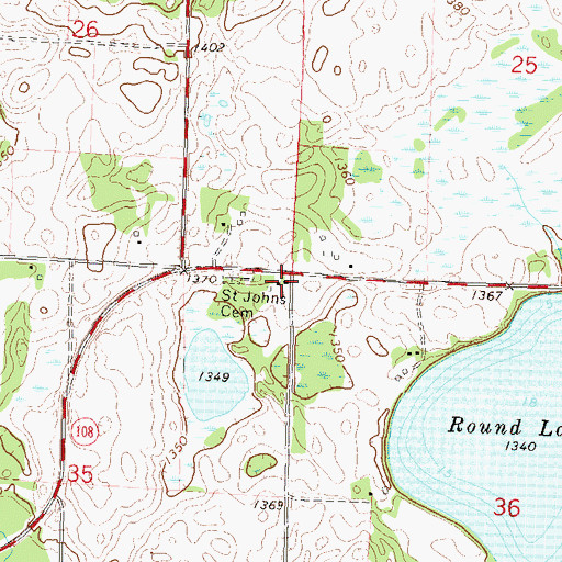 Topographic Map of Saint John's Lutheran Church, MN