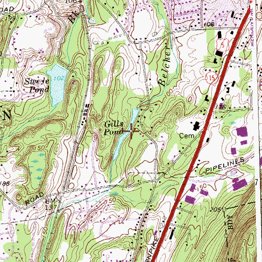 Topographic Map of Gills Pond, CT