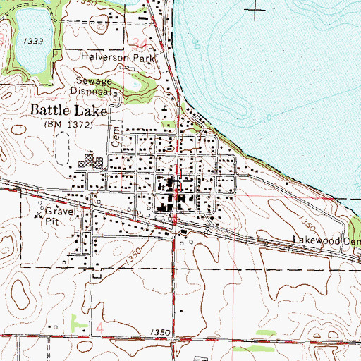 Topographic Map of Battle Lake Post Office (historical), MN