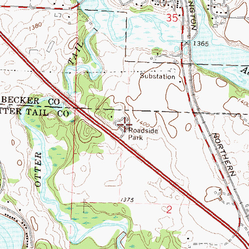 Topographic Map of Frazee Rest Area, MN